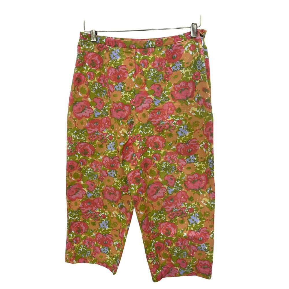 Liz Claiborne Lizsport Crop Pants Womens 10 Pink Floral Cotton Good High Rise